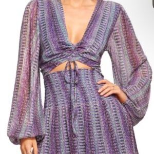 Ramy Brook Purple Striped Long Sleeve Dress
